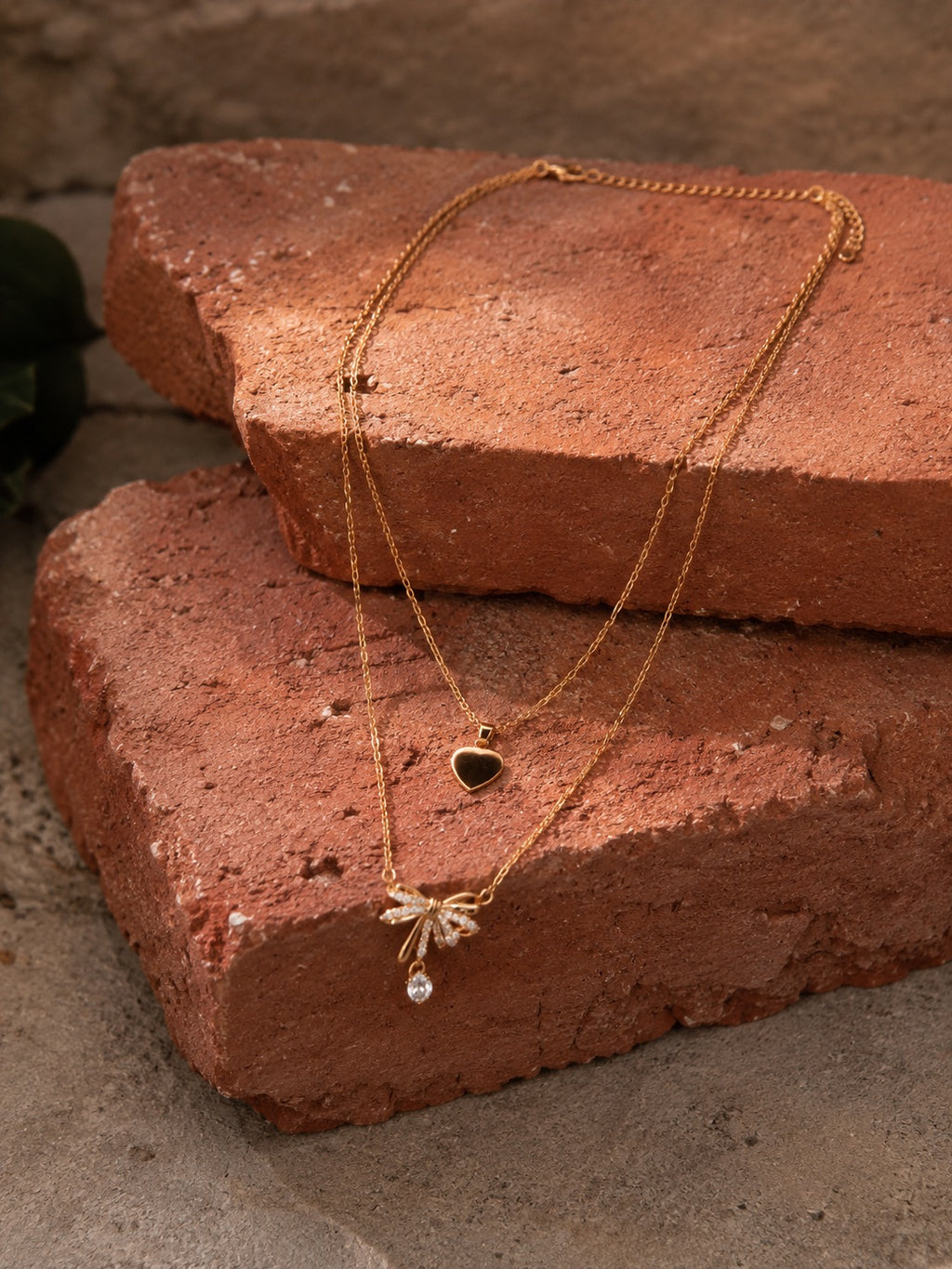 Amara Layered Bow & Heart Necklace