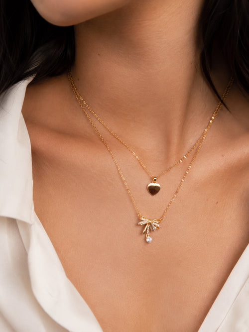 Amara Layered Bow & Heart Necklace